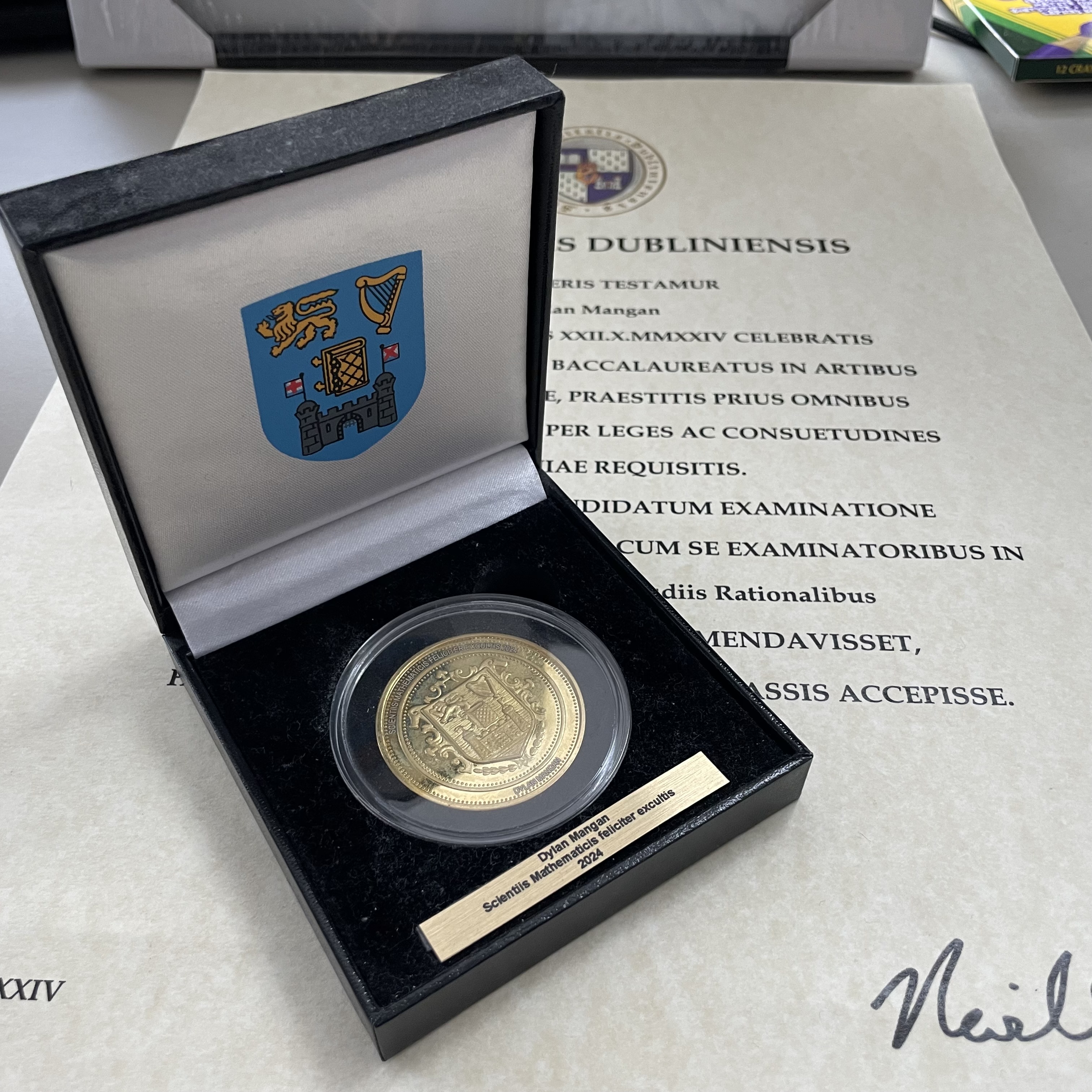 Trinity College Dublin Gold Medal in presentation box