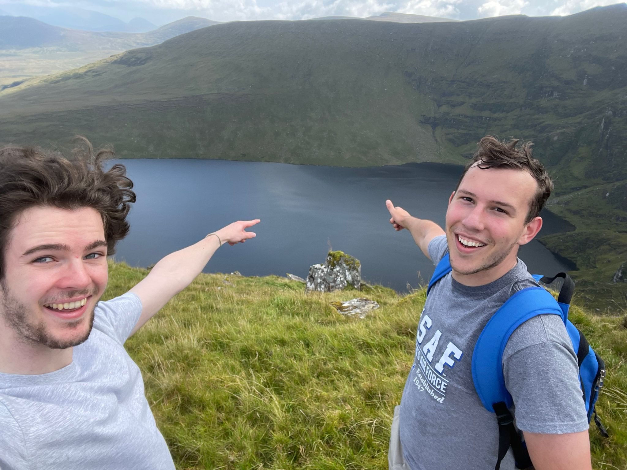 Hiking above a mountain lake in County Kerry